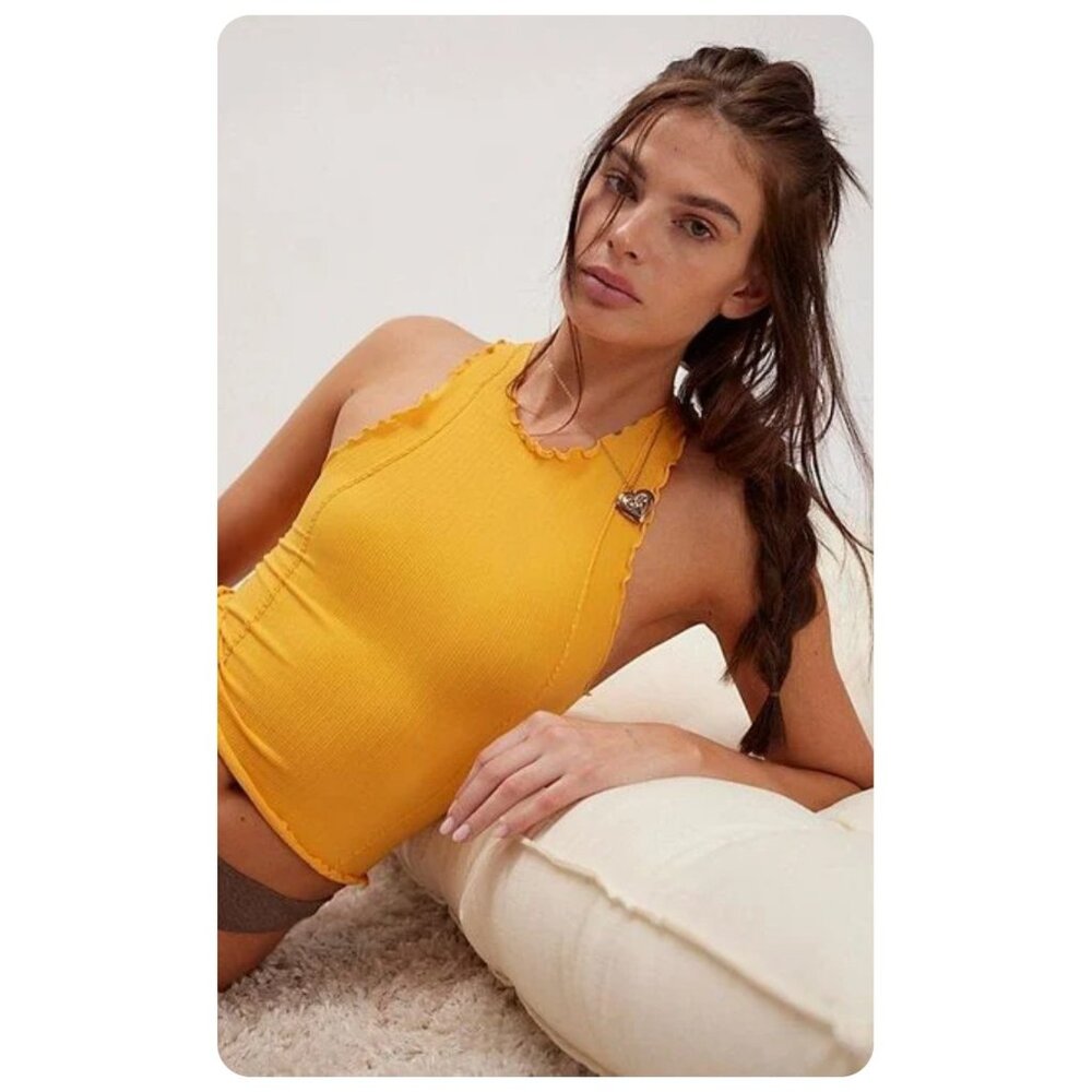 Free People Yellow Ribbed Halter Tank